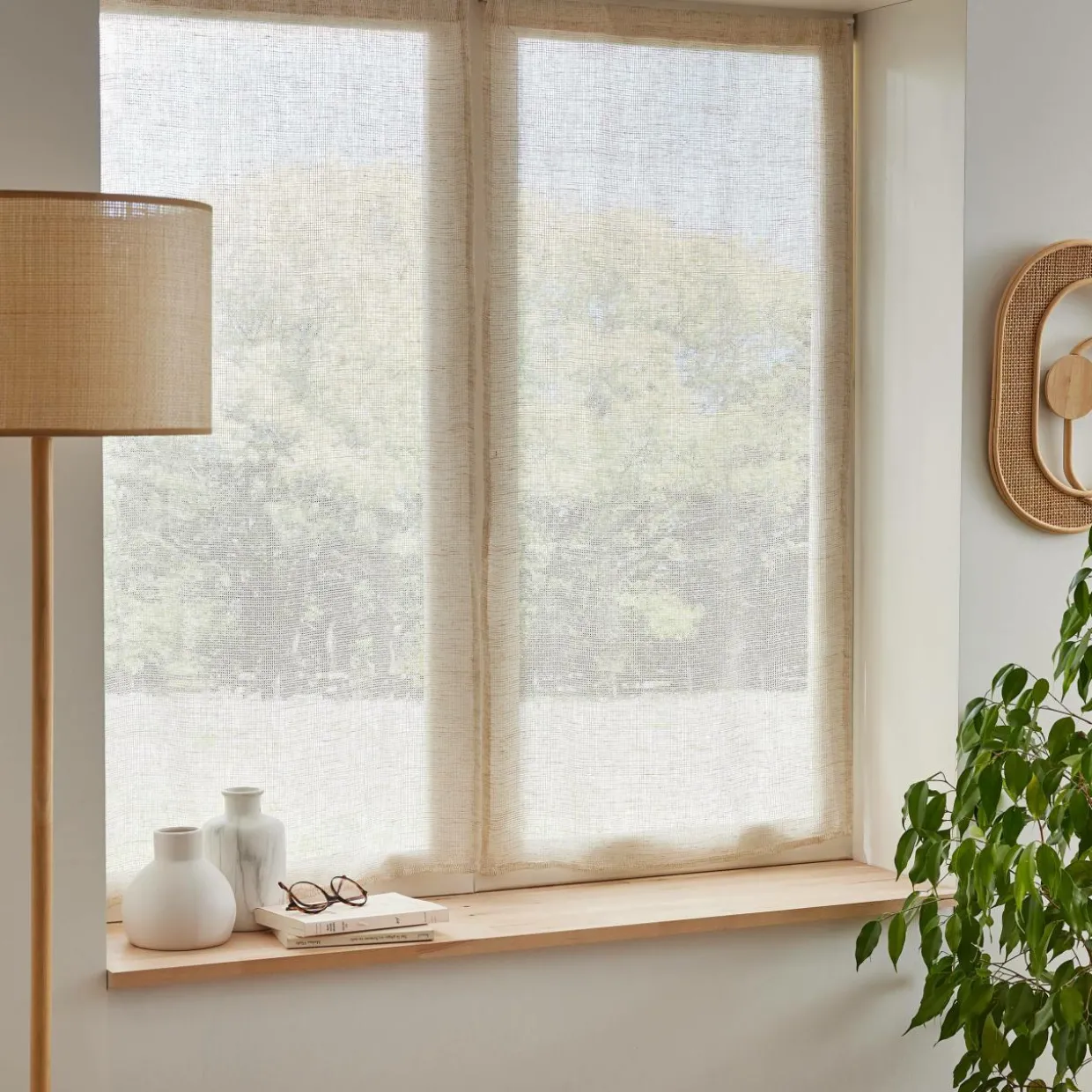 Paire de voilages passe-tringle effet lin (60 x 90 cm) Luca Beige