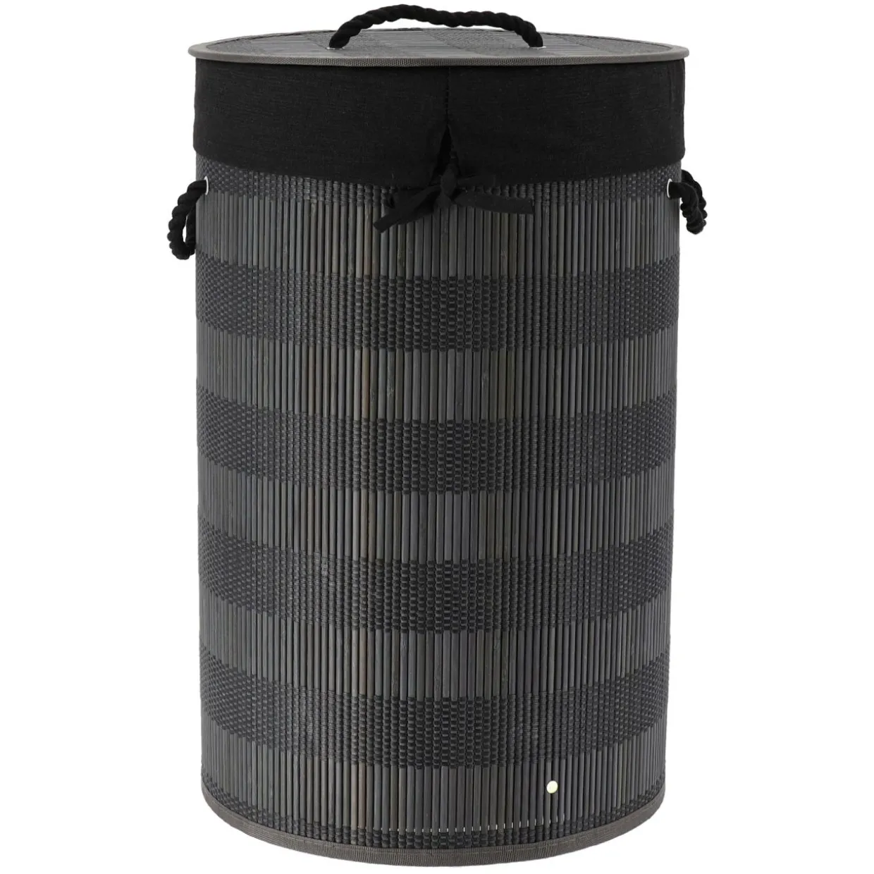 Panier à linge rond et pliable (H55 cm) Bambou Noir et gris