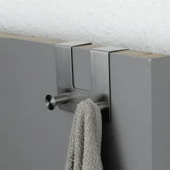 Patère pour porte acier inoxydable 2 crochets (H10 cm) Chrome