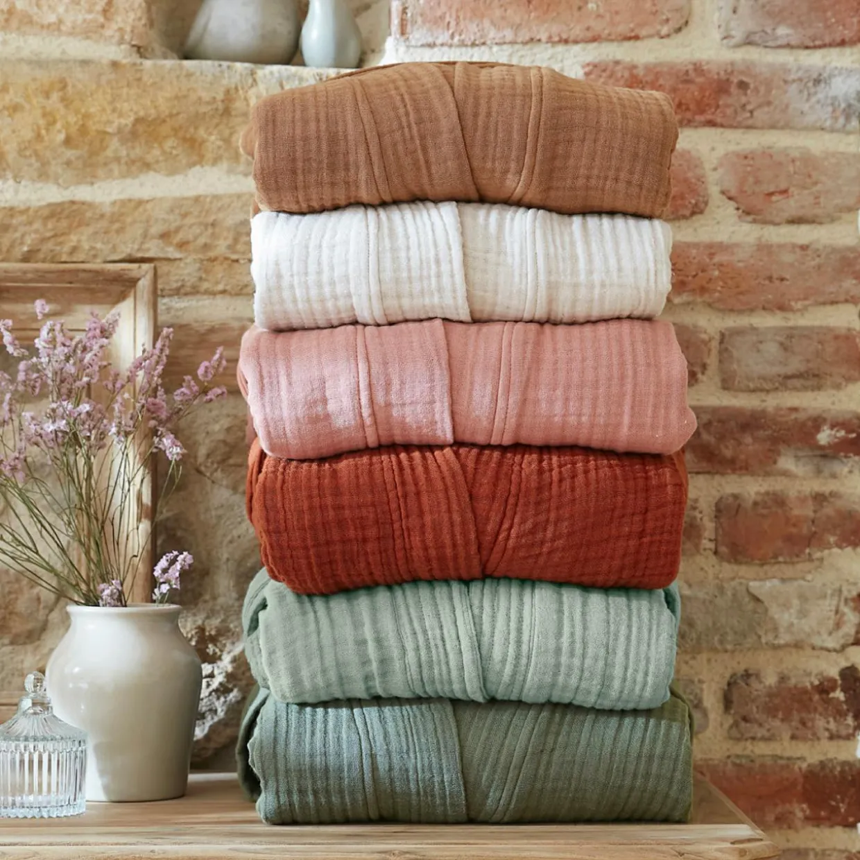 Peignoir de bain gaze de coton L/XL Gaïa Vert eucalyptus