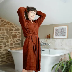 Peignoir de bain gaze de coton L/XL Gaïa Terracotta