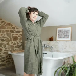 Peignoir de bain gaze de coton L/XL Gaïa Vert romarin