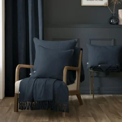 Plaid coton (130 x 160 cm) Sixtine Bleu nuit