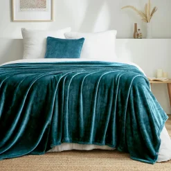 Plaid doux flanelle (220 x 240 cm) Didou Bleu canard