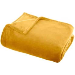 Plaid doux flanelle (180 x 230 cm) Didou Jaune moutarde