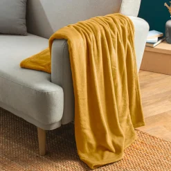 Plaid doux flanelle (130 x 180 cm) Didou Jaune moutarde