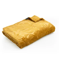 Plaid doux flanelle (130 x 180 cm) Flore Jaune moutarde