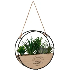 Plantes artificielles dans support en bois à suspendre (D20 cm) Family production
