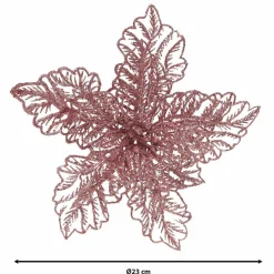 Poinsettia de Noël paillettes sur clip (D23 cm) Rose poudré