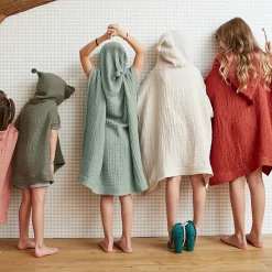 Poncho de bain enfant gaze de coton 2/5 ans Gaïa Vert eucalyptus