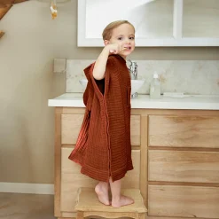 Poncho de bain enfant gaze de coton 2/5 ans Gaïa Terracotta