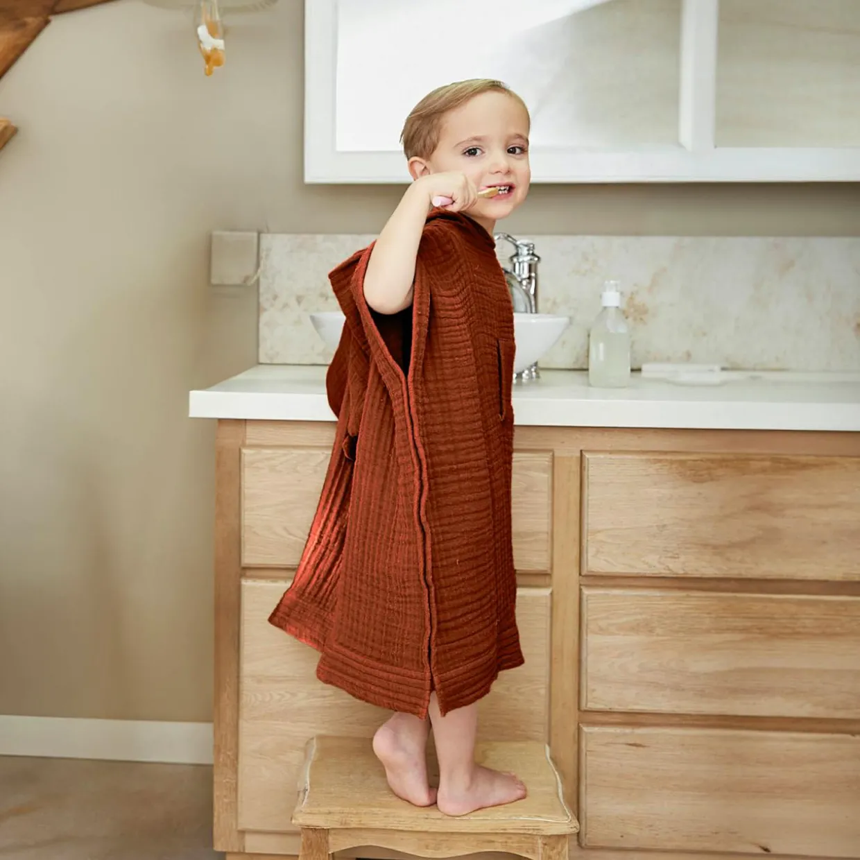 Poncho de bain enfant gaze de coton 2/5 ans Gaïa Terracotta