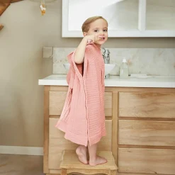 Poncho de bain enfant gaze de coton 6/10 ans Gaïa Rose pêche