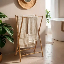 Porte serviette pliable canne de bambou 2 barres (H86 cm) Hanoï