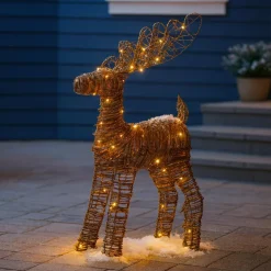 Renne lumineux à piles 50 Micro LED (H55 cm) Rotin Brun/blanc chaud