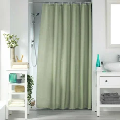Rideau de douche effet tissé à anneaux (180 x 200 cm) Quartz Vert sauge