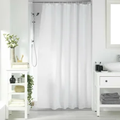 Rideau de douche effet tissé à anneaux (180 x 200 cm) Quartz Blanc