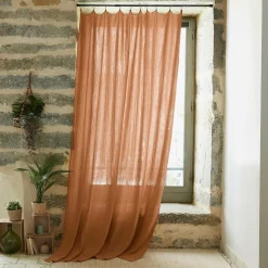 Rideau gaze de coton ajustable (180 x max 300 cm) Gaïa Abricot