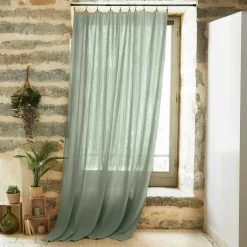 Rideau gaze de coton ajustable (180 x max 300 cm) Gaïa Vert eucalyptus