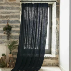 Rideau gaze de coton ajustable (140 x max 300 cm) Gaïa Bleu nuit
