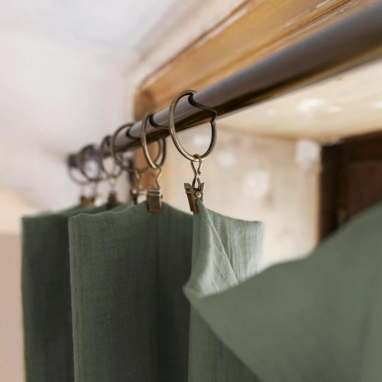 Rideau gaze de coton ajustable (180 x max 300 cm) Gaïa Vert romarin