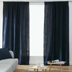 Rideau gaze de coton galon fronceur (140 x 240 cm) Gaïa Bleu nuit