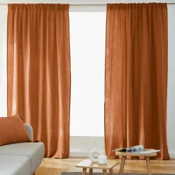 Rideau gaze de coton galon fronceur (140 x 240 cm) Gaïa Abricot