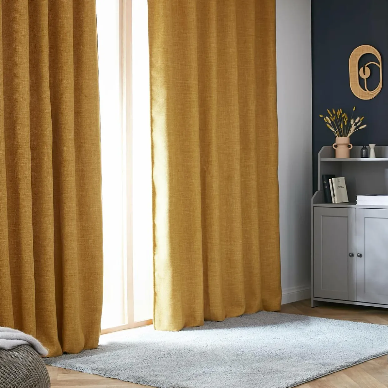 Rideau obscurcissant thermique galon fronceur (180 x 260 cm) Alba Jaune moutarde