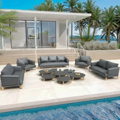 Salon de jardin aluminium 9 places 12 pcs Monte Carlo Gris anthracite