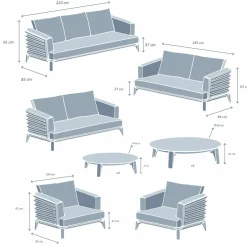 Salon de jardin aluminium 9 places 12 pcs Monte Carlo Gris anthracite et gris clair