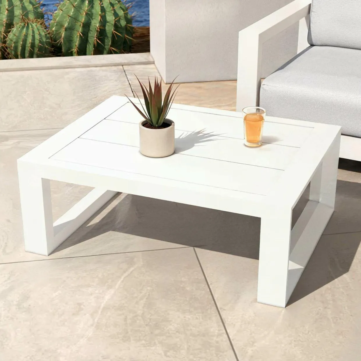 Salon de jardin aluminium 4 places 4 pcs Elba Blanc et gris clair