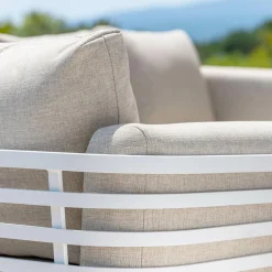 Salon de jardin aluminium 5 places 4 pcs Monte Carlo Blanc et taupe