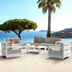 Salon de jardin aluminium 7 places 5 pcs Elba Blanc et taupe