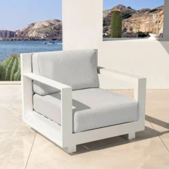 Salon de jardin aluminium 7 places 5 pcs Elba Blanc et gris clair