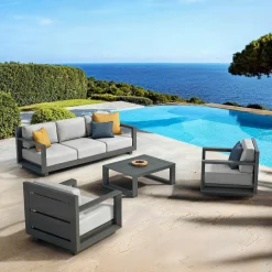 Salon de jardin aluminium 5 places 4 pcs Elba Gris anthracite et gris clair