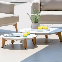 Salon de jardin aluminium 7 places 6 pcs Monte Carlo Blanc et beige