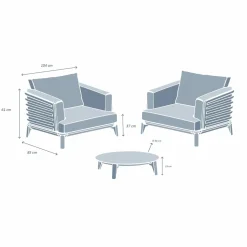 Salon de jardin aluminium 2 places 3 pcs Monte Carlo Blanc et beige