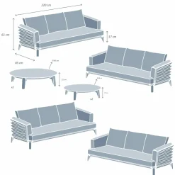 Salon de jardin aluminium 12 places 8 pcs Monte Carlo Gris anthracite et gris clair