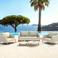 Salon de jardin aluminium 4 places 5 pcs Monte Carlo Blanc et beige