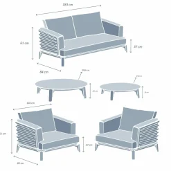 Salon de jardin aluminium 4 places 5 pcs Monte Carlo Blanc et beige
