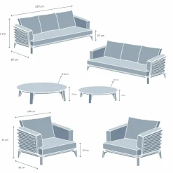 Salon de jardin aluminium 8 places 6 pcs Monte Carlo Gris anthracite et beige