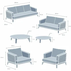 Salon de jardin aluminium 7 places 6 pcs Monte Carlo Blanc et gris clair