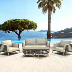 Salon de jardin aluminium 4 places 5 pcs Monte Carlo Gris anthracite et beige