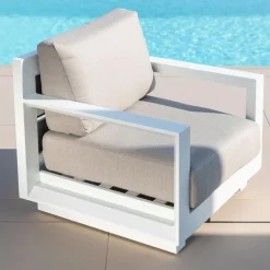 Salon de jardin aluminium 5 places 4 pcs Elba Blanc et taupe