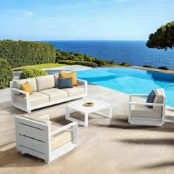 Salon de jardin aluminium 5 places 4 pcs Elba Blanc et beige