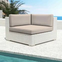 Salon de jardin d'angle en résine tressée 5 places Palma Blanc et taupe