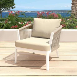 Salon de jardin en aluminium 5 places 4 pcs Amalfi Blanc et beige