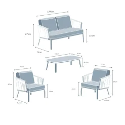 Salon de jardin en aluminium 4 places 4 pcs Amalfi Gris anthracite
