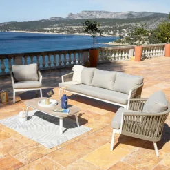 Salon de jardin en aluminium 5 places 4 pcs Amalfi Blanc et taupe