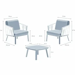 Salon de jardin en aluminium 2 places 3 pcs Amalfi Gris anthracite et gris clair